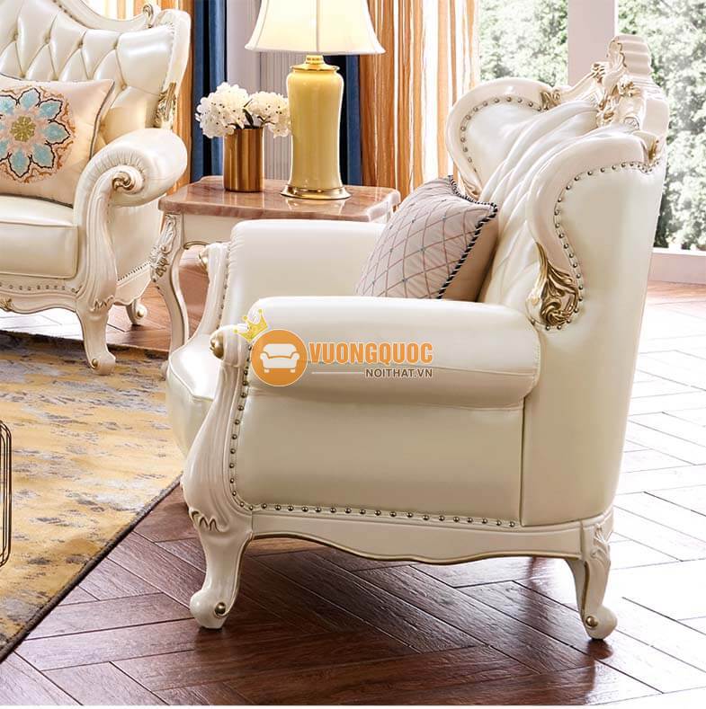 Bộ sofa phòng khách tân cổ điển trắng ngọc trai HVV9910-2